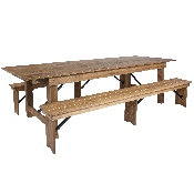 HERCULES Series 9' x 40'' Antique Rustic Folding Farm Table and Two Bench Set, XA-FARM-6-GG