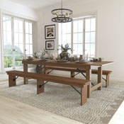 HERCULES Series 9' x 40'' Antique Rustic Folding Farm Table and Two Bench Set, XA-FARM-6-GG