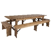 HERCULES Series 9' x 40'' Antique Rustic Folding Farm Table and Four Bench Set, XA-FARM-7-GG