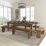 HERCULES Series 9' x 40'' Antique Rustic Folding Farm Table and Four Bench Set, XA-FARM-7-GG