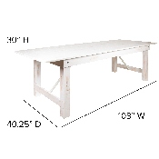 HERCULES Series 9' x 40" Antique Rustic White Folding Farm Table and Four Bench Set, XA-FARM-7-WH-GG