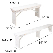 HERCULES Series 9' x 40" Antique Rustic White Folding Farm Table and Four Bench Set, XA-FARM-7-WH-GG