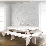 HERCULES Series 9' x 40" Antique Rustic White Folding Farm Table and Four Bench Set, XA-FARM-7-WH-GG