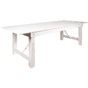 HERCULES Series 9' x 40" Antique Rustic White Folding Farm Table and Four Bench Set, XA-FARM-7-WH-GG