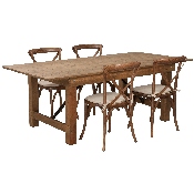HERCULES Series 7' x 40'' Antique Rustic Folding Farm Table Set with 4 Cross Back Chairs and Cushions, XA-FARM-8-GG