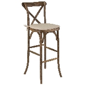 HERCULES Series Dark Antique Wood Cross Back Barstool with Cushion, XA-X-BAR-GO-BC-GG