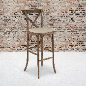 HERCULES Series Dark Antique Wood Cross Back Barstool with Cushion, XA-X-BAR-GO-BC-GG