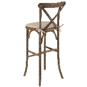 HERCULES Series Dark Antique Wood Cross Back Barstool with Cushion, XA-X-BAR-GO-BC-GG