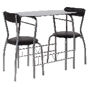 Sutton 3 Piece Space-Saver Bistro Set with Black Glass Top Table and Black Vinyl Padded Chairs, XM-JM-A0278-1-2-BK-GG