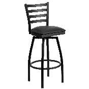 HERCULES Series Black Ladder Back Swivel Metal Barstool - Black Vinyl Seat, XU-6F8B-LADSWVL-BLKV-GG
