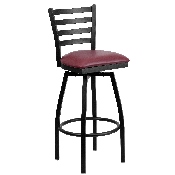 HERCULES Series Black Ladder Back Swivel Metal Barstool - Burgundy Vinyl Seat, XU-6F8B-LADSWVL-BURV-GG