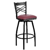 HERCULES Series Black ''X'' Back Swivel Metal Barstool - Burgundy Vinyl Seat, XU-6F8B-XSWVL-BURV-GG