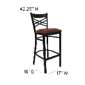 HERCULES Series Black ''X'' Back Metal Restaurant Barstool - Burgundy Vinyl Seat, XU-6F8BXBK-BAR-BURV-GG