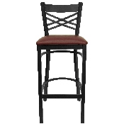 HERCULES Series Black ''X'' Back Metal Restaurant Barstool - Burgundy Vinyl Seat, XU-6F8BXBK-BAR-BURV-GG