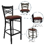 HERCULES Series Black ''X'' Back Metal Restaurant Barstool - Burgundy Vinyl Seat, XU-6F8BXBK-BAR-BURV-GG