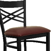 HERCULES Series Black ''X'' Back Metal Restaurant Barstool - Burgundy Vinyl Seat, XU-6F8BXBK-BAR-BURV-GG