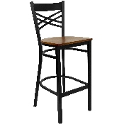 HERCULES Series Black ''X'' Back Metal Restaurant Barstool - Cherry Wood Seat, XU-6F8BXBK-BAR-CHYW-GG