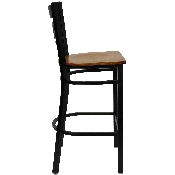 HERCULES Series Black ''X'' Back Metal Restaurant Barstool - Cherry Wood Seat, XU-6F8BXBK-BAR-CHYW-GG
