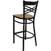 HERCULES Series Black ''X'' Back Metal Restaurant Barstool - Cherry Wood Seat, XU-6F8BXBK-BAR-CHYW-GG