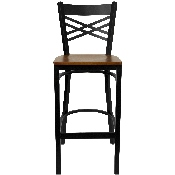 HERCULES Series Black ''X'' Back Metal Restaurant Barstool - Cherry Wood Seat, XU-6F8BXBK-BAR-CHYW-GG