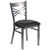 HERCULES Series Clear Coated ''X'' Back Metal Restaurant Chair - Black Vinyl Seat, XU-6FOB-CLR-BLKV-GG