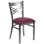 HERCULES Series Clear Coated ''X'' Back Metal Restaurant Chair - Burgundy Vinyl Seat, XU-6FOB-CLR-BURV-GG