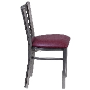 HERCULES Series Clear Coated ''X'' Back Metal Restaurant Chair - Burgundy Vinyl Seat, XU-6FOB-CLR-BURV-GG