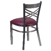 HERCULES Series Clear Coated ''X'' Back Metal Restaurant Chair - Burgundy Vinyl Seat, XU-6FOB-CLR-BURV-GG