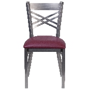 HERCULES Series Clear Coated ''X'' Back Metal Restaurant Chair - Burgundy Vinyl Seat, XU-6FOB-CLR-BURV-GG