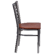 HERCULES Series Clear Coated ''X'' Back Metal Restaurant Chair - Cherry Wood Seat, XU-6FOB-CLR-CHYW-GG