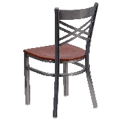 HERCULES Series Clear Coated ''X'' Back Metal Restaurant Chair - Cherry Wood Seat, XU-6FOB-CLR-CHYW-GG