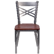 HERCULES Series Clear Coated ''X'' Back Metal Restaurant Chair - Cherry Wood Seat, XU-6FOB-CLR-CHYW-GG