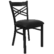HERCULES Series Black ''X'' Back Metal Restaurant Chair - Black Vinyl Seat, XU-6FOBXBK-BLKV-GG