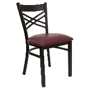 HERCULES Series Black ''X'' Back Metal Restaurant Chair - Burgundy Vinyl Seat, XU-6FOBXBK-BURV-GG