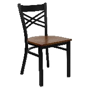 HERCULES Series Black ''X'' Back Metal Restaurant Chair - Cherry Wood Seat, XU-6FOBXBK-CHYW-GG