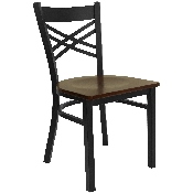 HERCULES Series Black ''X'' Back Metal Restaurant Chair - Mahogany Wood Seat, XU-6FOBXBK-MAHW-GG