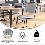 HERCULES Series 500 lb. Capacity High Density Gray Fabric Stacking Chair with Sled Base, XU-8700-GY-B-30-GG
