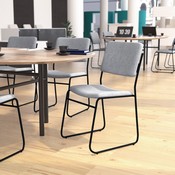 HERCULES Series 500 lb. Capacity High Density Gray Fabric Stacking Chair with Sled Base, XU-8700-GY-B-30-GG