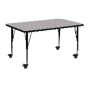 Mobile 24''W x 48''L Rectangular Grey HP Laminate Activity Table - Height Adjustable Short Legs, XU-A2448-REC-GY-H-P-CAS-GG