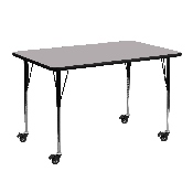 Mobile 24''W x 48''L Rectangular Grey Thermal Laminate Activity Table - Standard Height Adjustable Legs