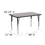 24''W x 48''L Rectangular Grey Thermal Laminate Activity Table - Standard Height Adjustable Legs, XU-A2448-REC-GY-T-A-GG