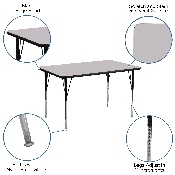 24''W x 48''L Rectangular Grey Thermal Laminate Activity Table - Standard Height Adjustable Legs, XU-A2448-REC-GY-T-A-GG
