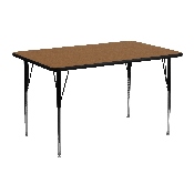 24''W x 48''L Rectangular Oak Thermal Laminate Activity Table - Standard Height Adjustable Legs, XU-A2448-REC-OAK-T-A-GG