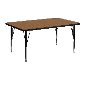 24''W x 48''L Rectangular Oak Thermal Laminate Activity Table - Height Adjustable Short Legs, XU-A2448-REC-OAK-T-P-GG