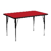 24''W x 48''L Rectangular Red HP Laminate Activity Table - Standard Height Adjustable Legs, XU-A2448-REC-RED-H-A-GG
