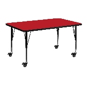 Mobile 24''W x 48''L Rectangular Red HP Laminate Activity Table - Height Adjustable Short Legs, XU-A2448-REC-RED-H-P-CAS-GG