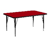 24''W x 48''L Rectangular Red Thermal Laminate Activity Table - Height Adjustable Short Legs, XU-A2448-REC-RED-T-P-GG