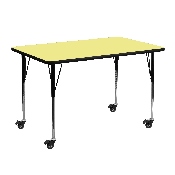 Mobile 24''W x 48''L Rectangular Yellow Thermal Laminate Activity Table - Standard Height Adjustable Legs