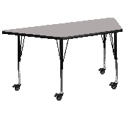 Mobile 25''W x 45''L Trapezoid Grey HP Laminate Activity Table - Height Adjustable Short Legs, XU-A2448-TRAP-GY-H-P-CAS-GG