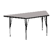 25''W x 45''L Trapezoid Grey HP Laminate Activity Table - Height Adjustable Short Legs, XU-A2448-TRAP-GY-H-P-GG